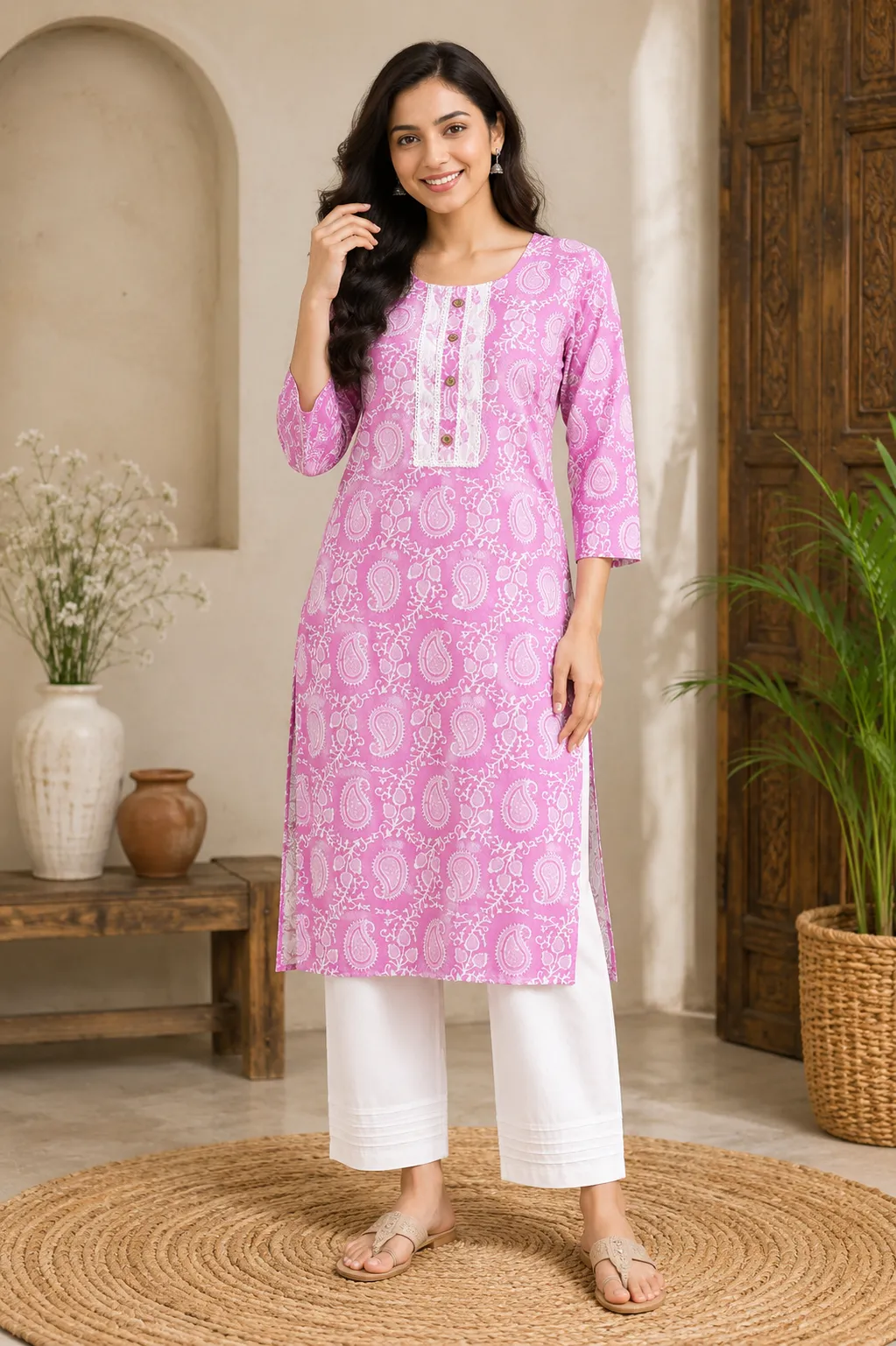 Baby Pink Paisley Printed Kurta
