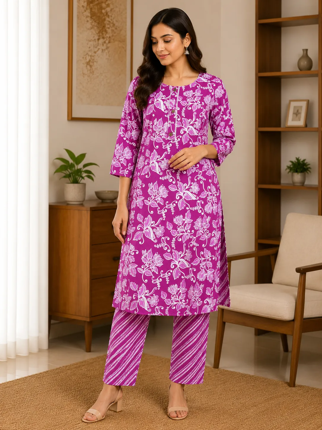 Women's Magenta Floral Printed Kurta