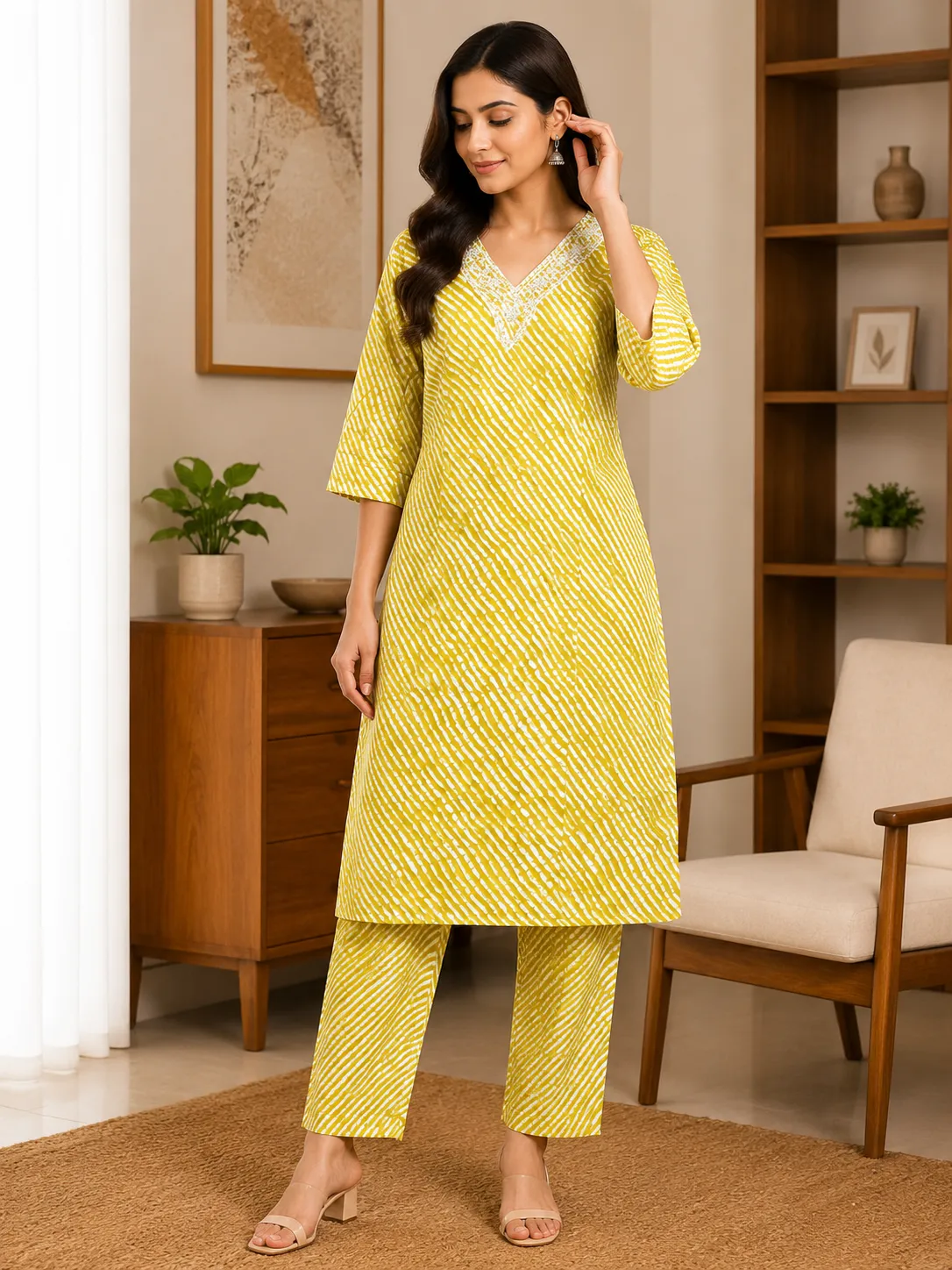 Women's Mustard Yellow Embroidered Kurta Set (2-Piece)